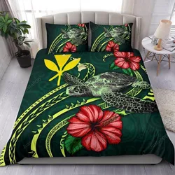 Polynesian Bedding Set - Hawaii Duvet Cover Set Green Turtle Hibiscus - Bn12