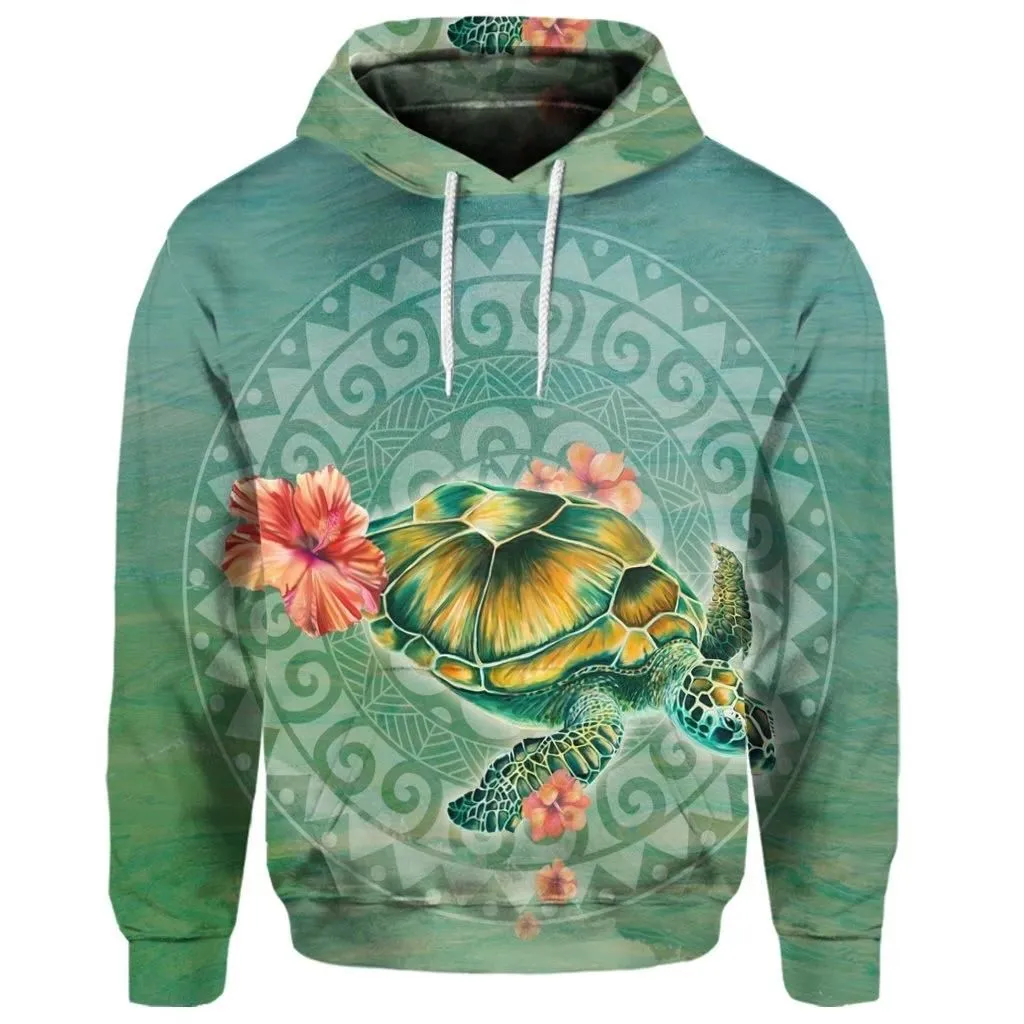 Alohawaii Hoodie - (Personalised) Hawaiian Turtle And Hibiscus Polynesian Hoodie - AH - JR