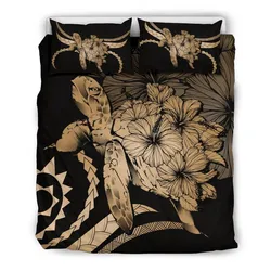 Hawaii Bedding Set - Hawaii Turtle Hibiscus Polynesian Vintage Bedding Set - Gold
