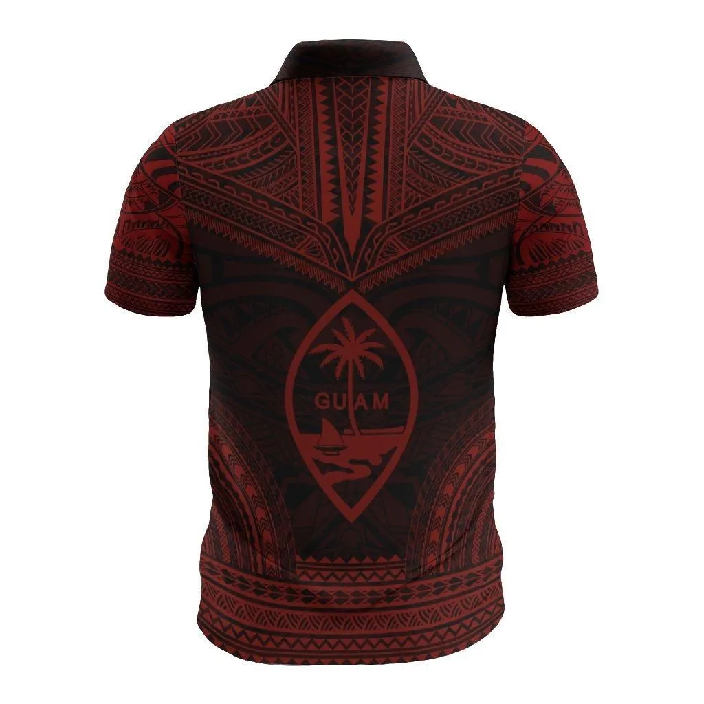 Guam Polo Shirt - Guam Coat of Arms Polynesian Chief Tattoo Red Version
