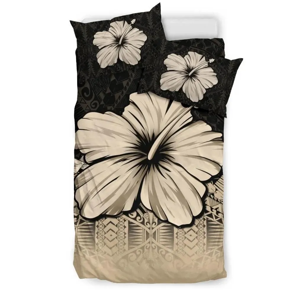 FamilyGater Bedding Set - Cover and Pillow Cases Polynesian Hibiscus Gold A02
