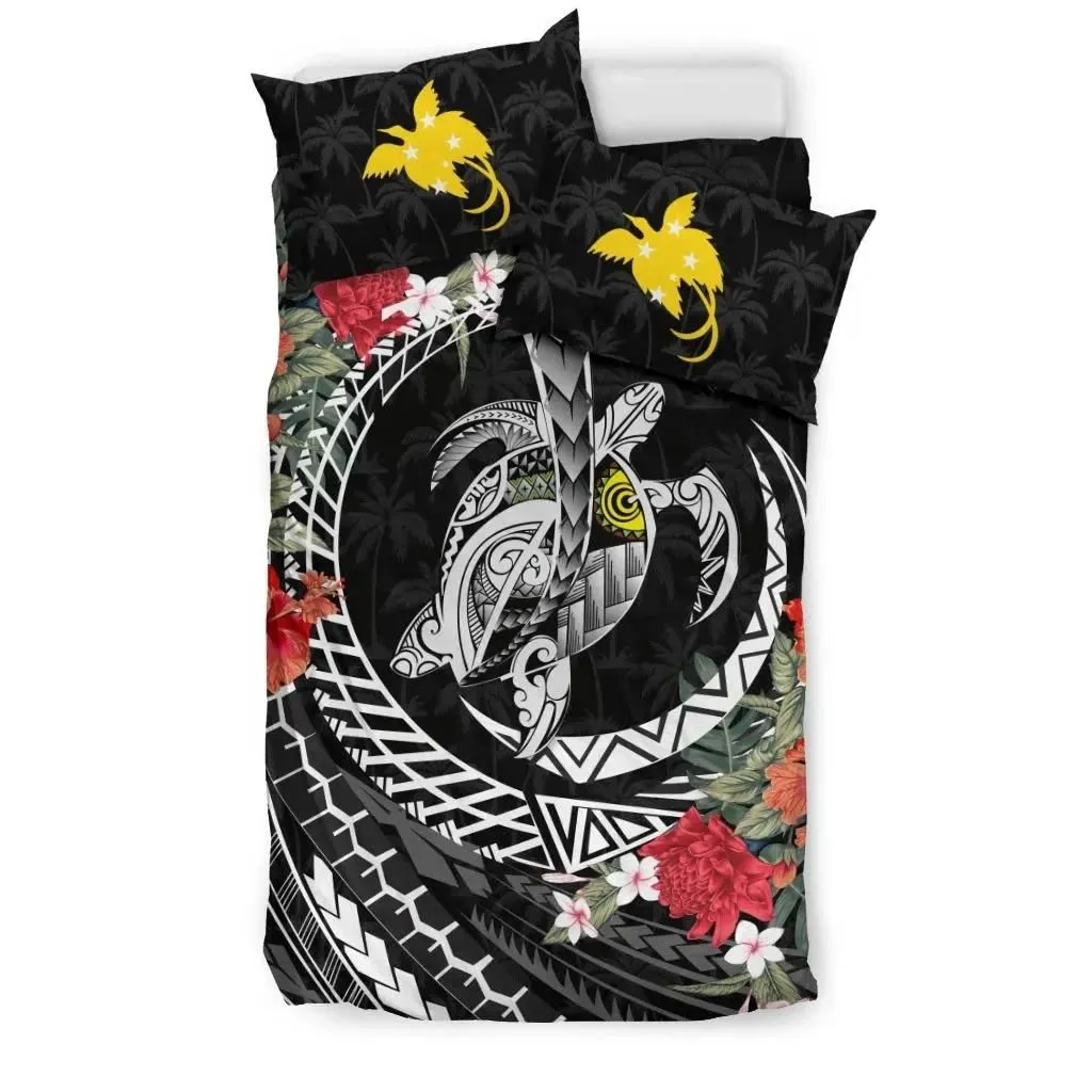 FamilyGater Bedding Set - Cover and Pillow Cases Papua New Guinea - Polynesia Map Turtle Hibiscus A24