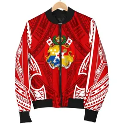 Tonga Polynesian Mens Bomber Jacket - Pattern With Seal Red Version