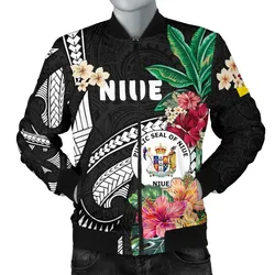 Niue Mens Bomber Jacket Coat Of Arms Polynesian With Hibiscus