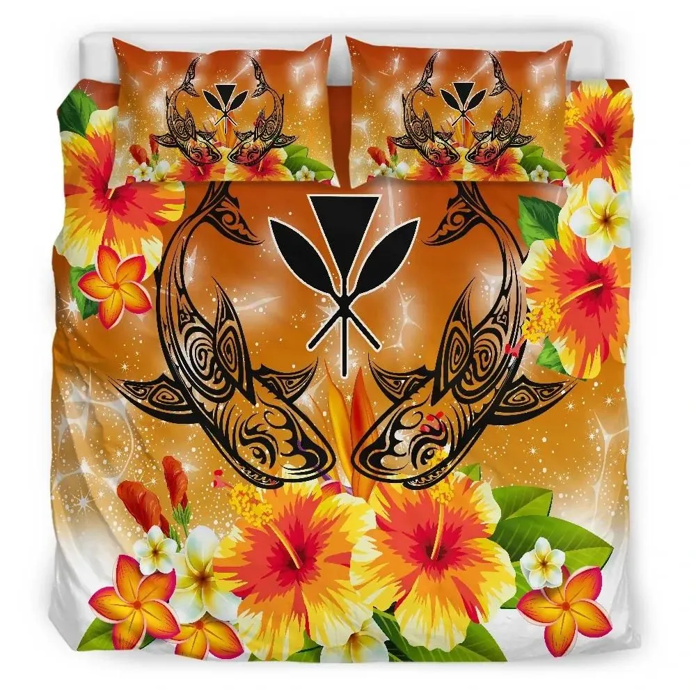 FamilyGater Home Set - Hawaii Shark Hibiscus Plumeria Kanaka Bedding Set - Star Style - AH - JA