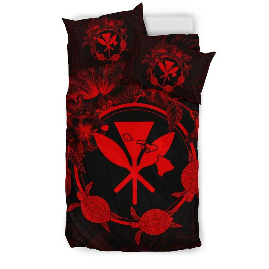 Hawaii Kanaka Turtle Hibiscus Polynesian Bedding Set - Anthea Style Red
