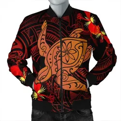 Hawaiian Hibiscus Plumeria Red Big Turtle Polynesian Bomber Jacket