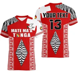 (Custom Text and Number) Tonga Rugby V-Neck T Shirt Kupesi Ngatu Mate Maa Tonga LT13