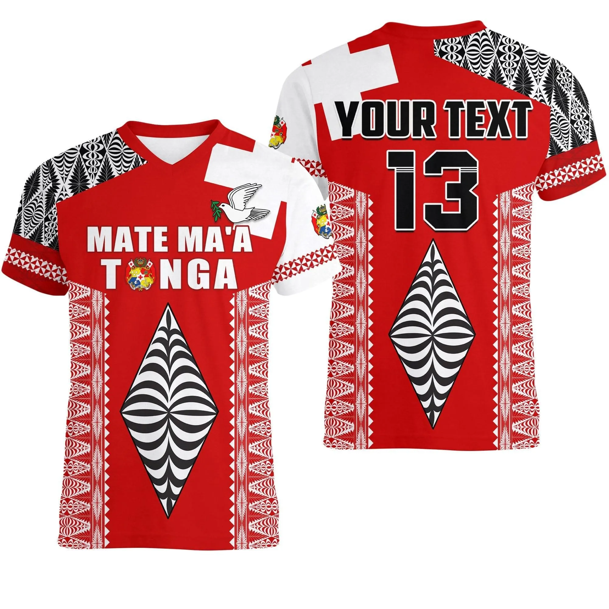 (Custom Text and Number) Tonga Rugby V-Neck T Shirt Kupesi Ngatu Mate Maa Tonga LT13