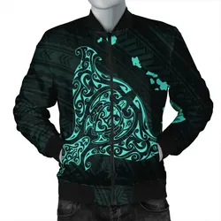 Alohawaii Jacket - Hawaiian Map Manta Ray Turquoise Polynesian Bomber Jacket - AH - J4R