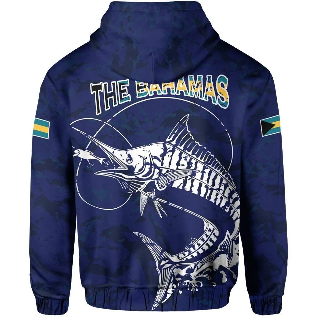 The Bahamas Hoodie Pullover - Colorful Marlin and Hibiscus