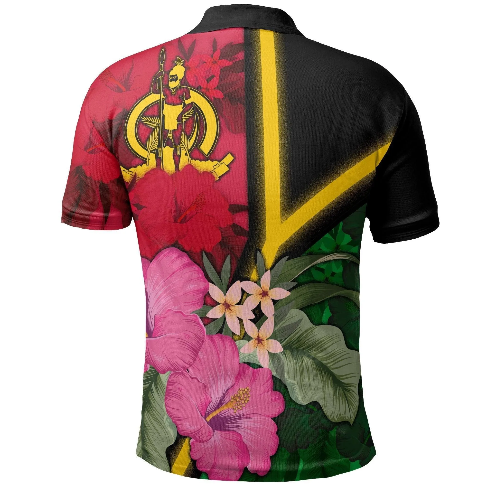 (Custom Personalised) Vanuatu Polo Shirts - Vanuatu Flag with Hibiscus