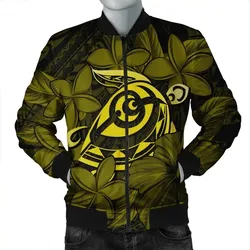 FamilyGaterJacket - Hawaiian Turtle Hibiscus Plumeria Kanaka Polynesian Bomber Jacket Yellow - Soft Style - AH - J4R