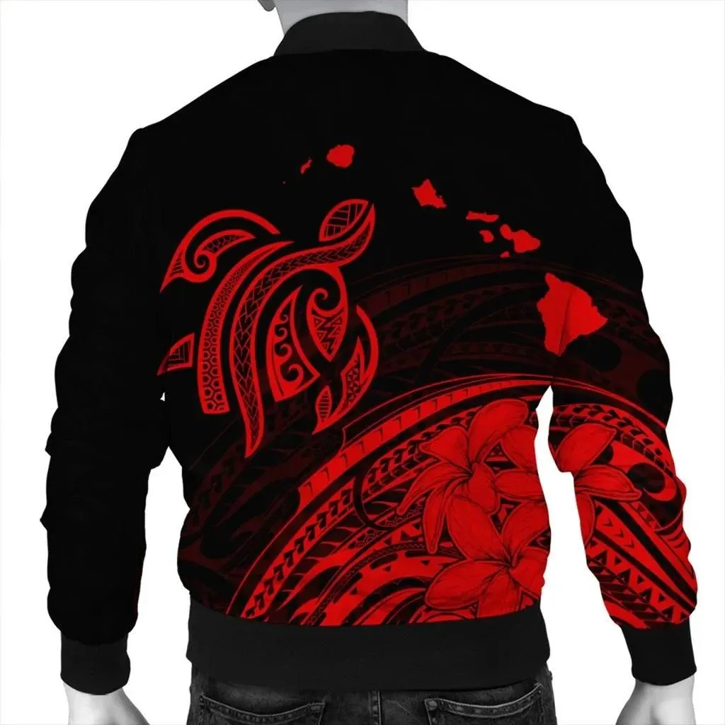 FamilyGaterJacket - Hawaii Turtle Polynesian Map Plumeria Bomber Jacket Red - AH - JR