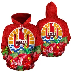 French Polynesia Polynesian Hoodie Flag Hibiscus - BN39