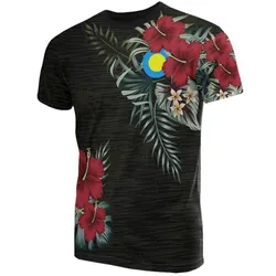 Palau T shirt - Palau Flag Hibiscus Palm Leaves