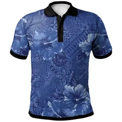 Polynesian Polo Shirt - Hibiscus Blue