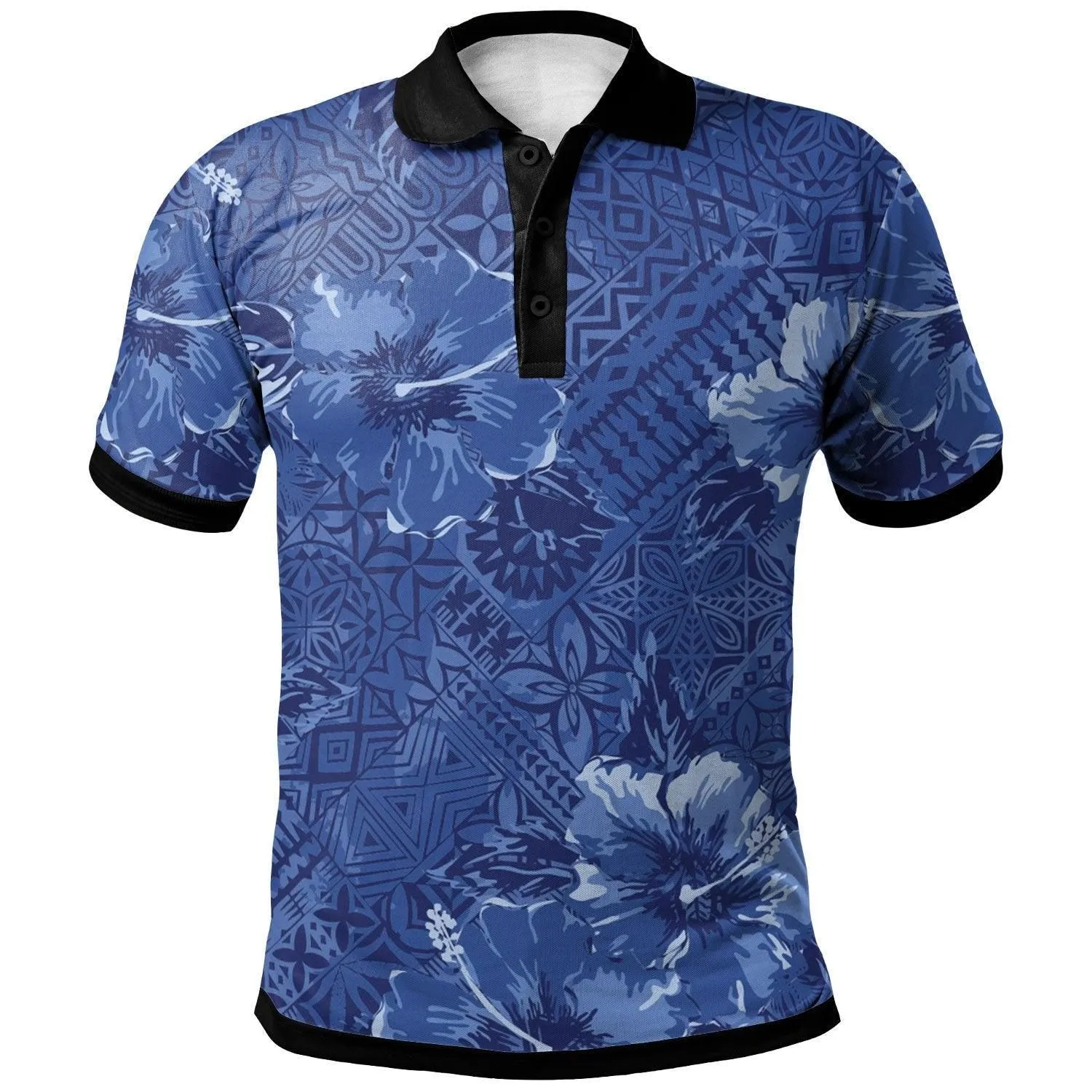 Polynesian Polo Shirt - Hibiscus Blue