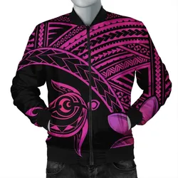 FamilyGater Jacket - Hawaiian Turtle Plumeria Kakau Polynesian Quilt Bomber Jacket Neo Pink AH - J0R