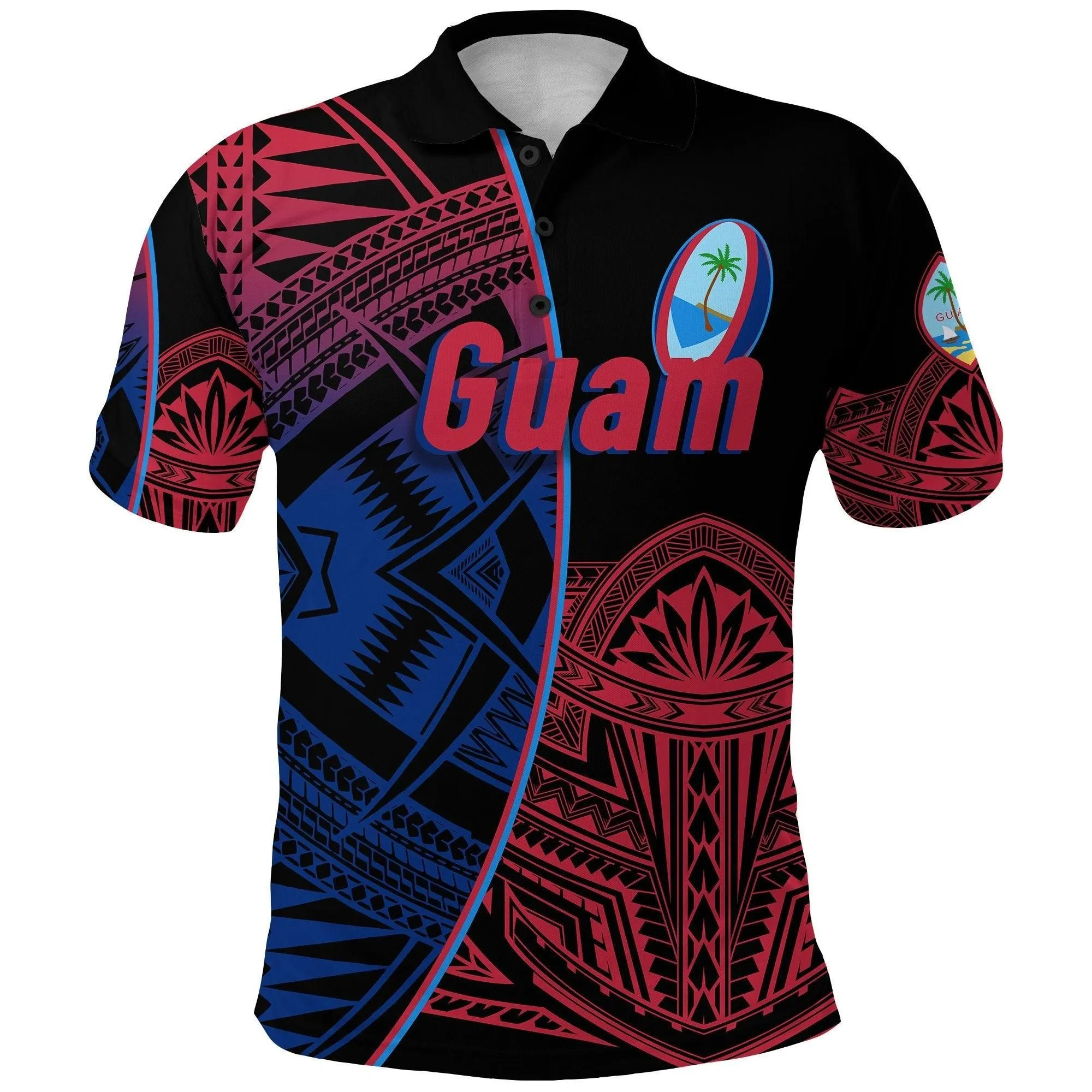 (Custom Personalised) Guam Rugby Polo Shirt Impressive Version - Custom Text and Number