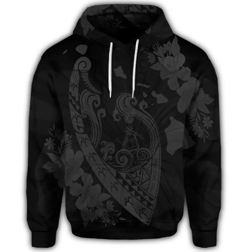 Alohawaii Hoodie - Hawaiian Fish Hook Hibiscus Banzai Surfing Polynesian Hoodie Grey - AH - J5R