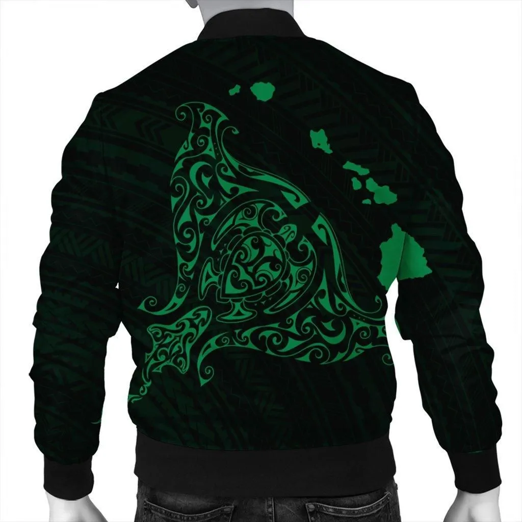 Hawaiian Map Manta Ray Green Polynesian Bomber Jacket - AH