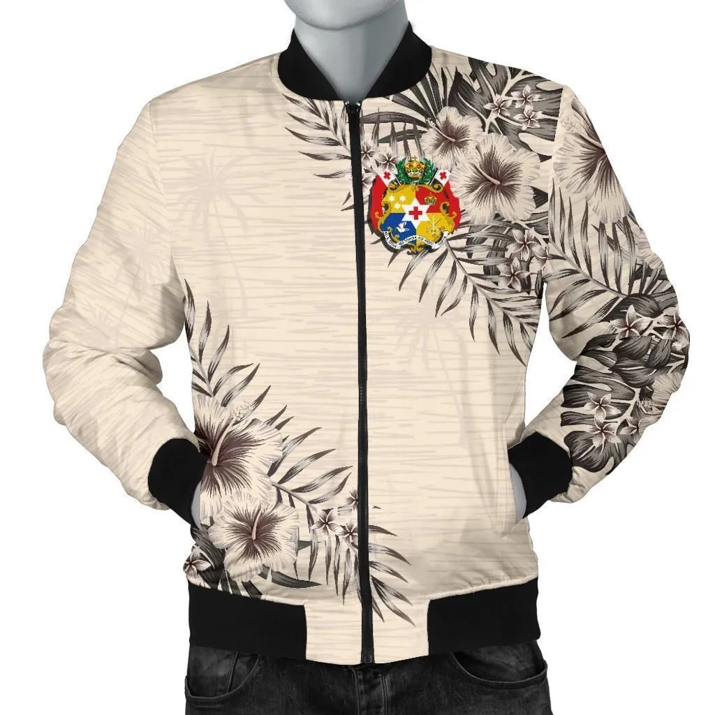 Tonga Mens Bomber Jacket - The Beige Hibiscus