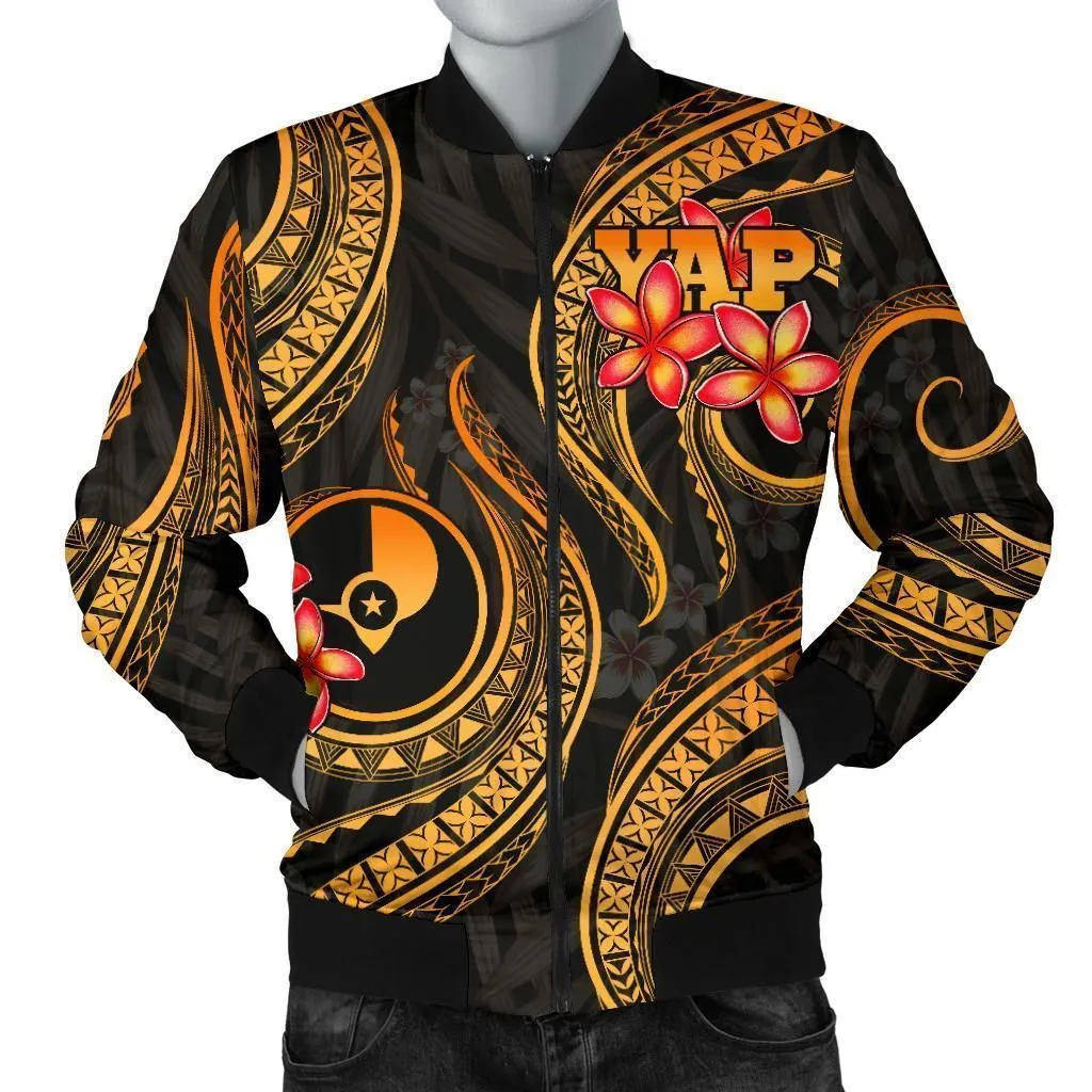 Yap Micronesian Men Bomber Jacket - Gold Plumeria