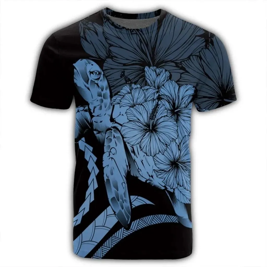 Alohawaii Tee - Hawaiian Hawaii Turtle Hibiscus Polynesian Vintage T-shirt Pastel Blue - AH - J4R
