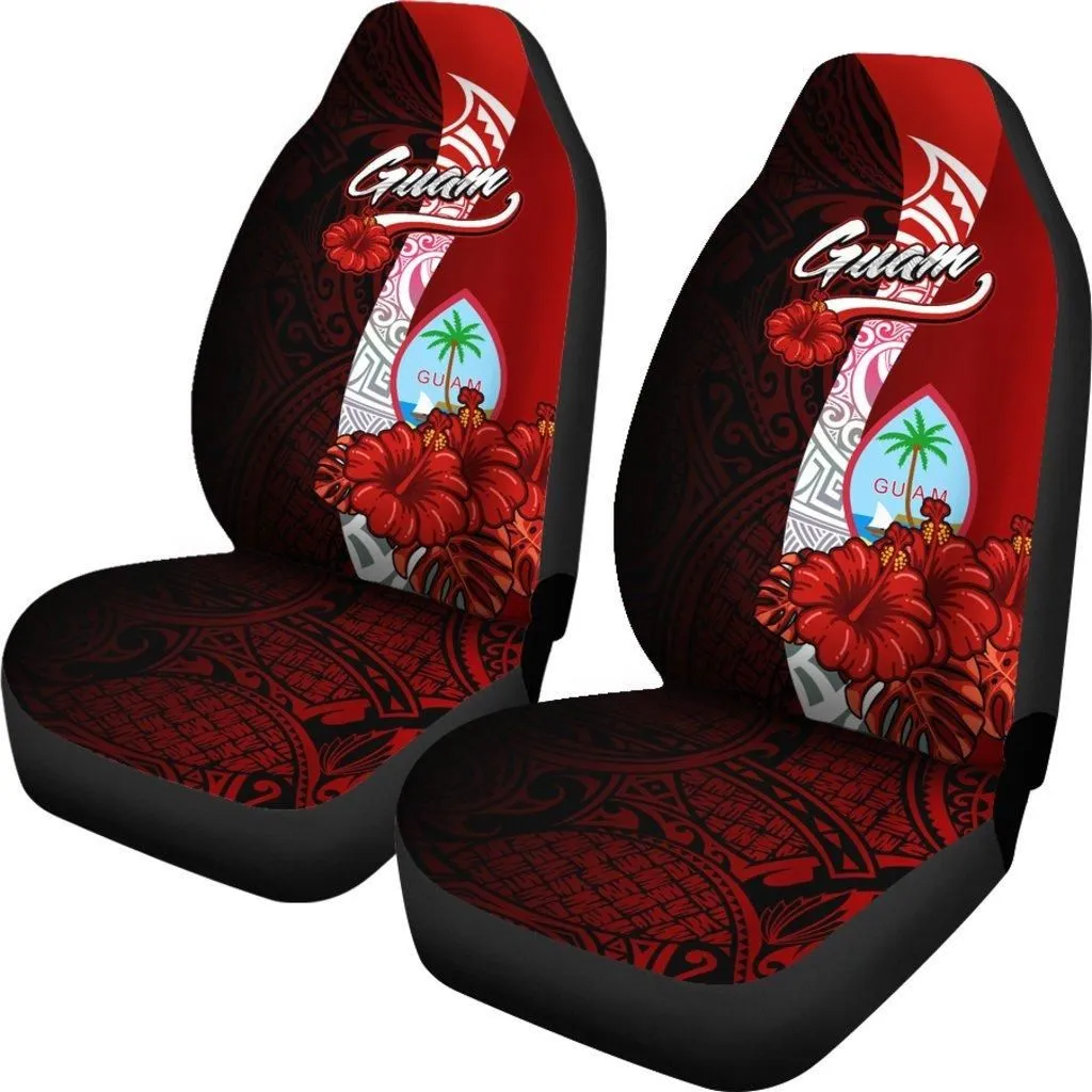 Guam Polynesian Car Seat Covers - Coat Of Arm With Hibiscus