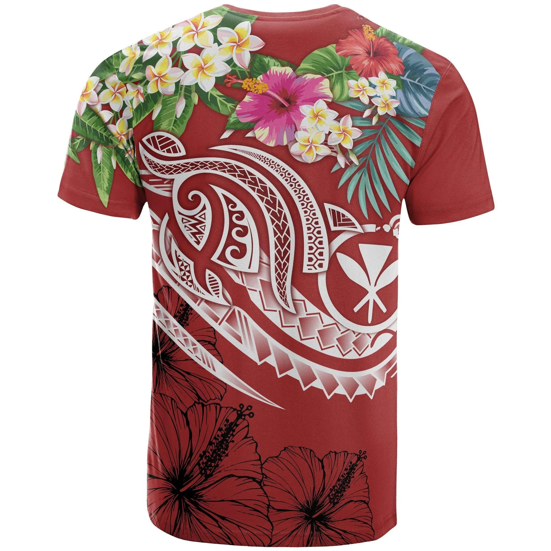 Alohawaii T-Shirt - Tee Polynesian Hawaii Kanaka Maoli - Summer Plumeria (Red) - BN15