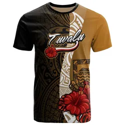Alohawaii T-Shirt - Tee Tuvalu Polynesian - Coat Of Arms With Hibiscus Gold - BN12
