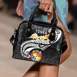 Tonga Shoulder Handbag - Tonga Seal  Polynesian Patterns Plumeria (Black)