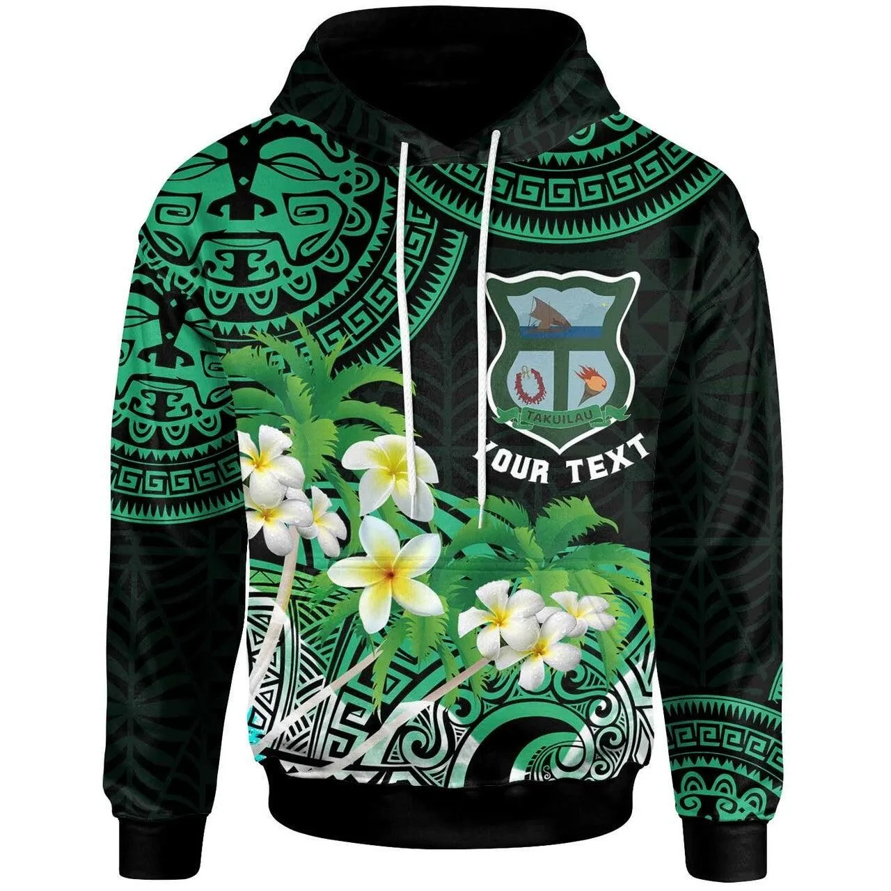Tonga Custom Hoodie Takuilau College with Polynesian Patterns and Plumeria Flower LT10