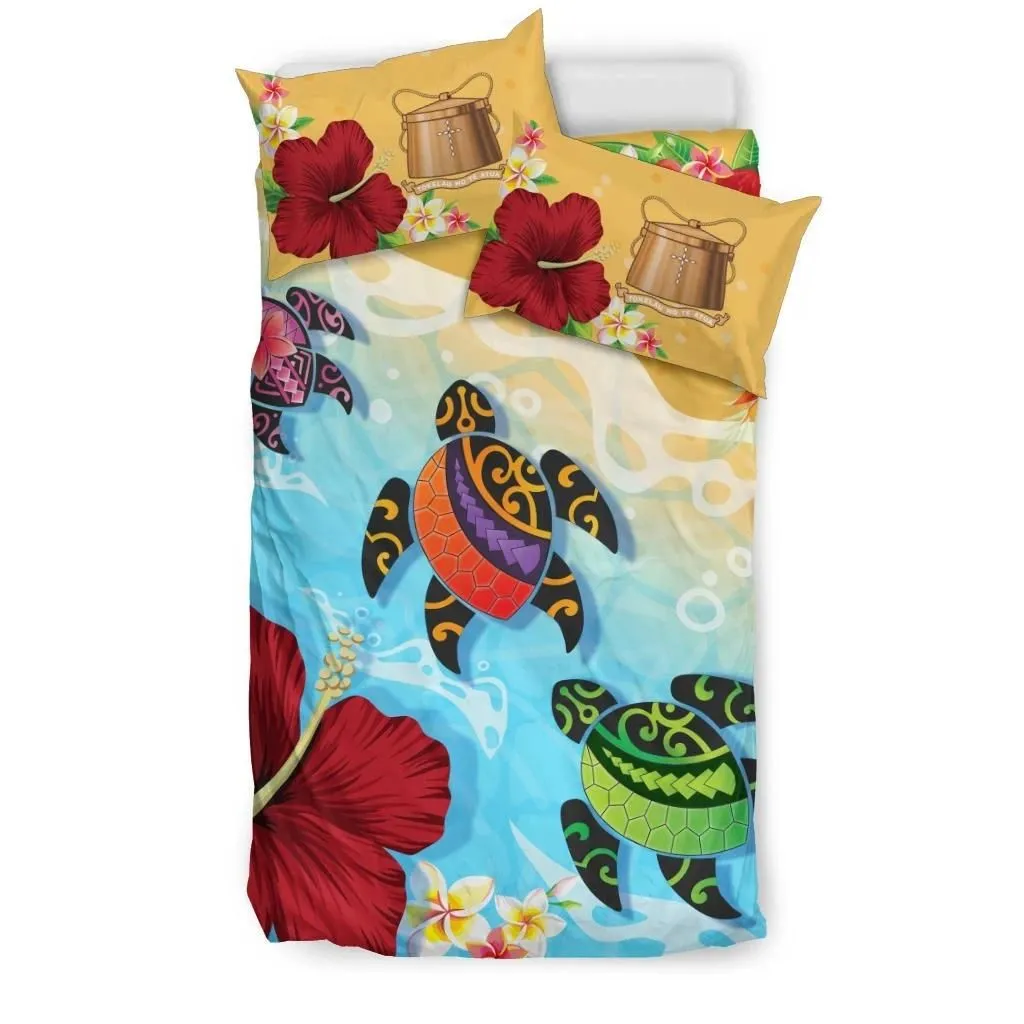 FamilyGater Bedding Set - Cover and Pillow Cases Tokelau - Turtle Polynesian Hibiscus A10