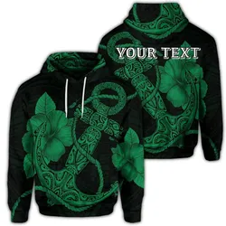 (Personalised) Hawaiian Anchor Poly Tribal Hibiscus Polynesian Hoodie Green - AH