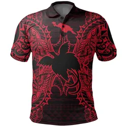 Papua New Guinea Polo Shirt - Papua New Guinea Flag Map Polynesian Tattoo Red