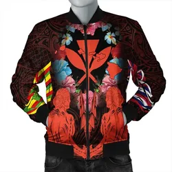 FamilyGater Jacket - Hawaii Map Kanaka Two Men Holding Flag Bomber Jacket Orange - AH - J5R