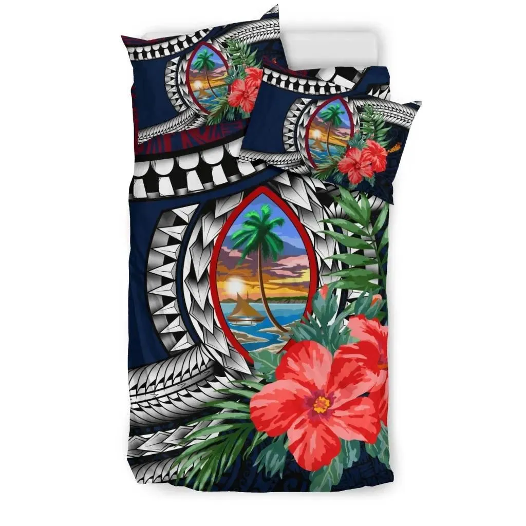 FamilyGater Bedding Set - Cover and Pillow Cases Guam - Polynesian Coat Of Arms Hibiscus A24