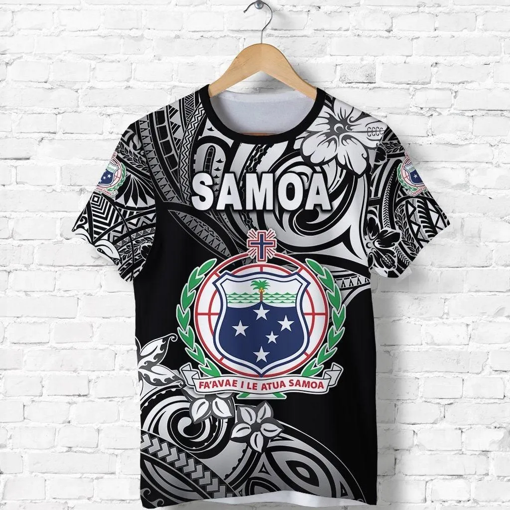 (Custom Personalised) Manu Samoa Rugby T Shirt Unique Vibes Coat Of Arms - Black, Custom Text And Number