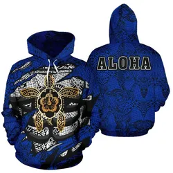 Aloha Turtle Hibiscus Polynesian Blue Hoodie