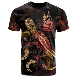 New Caledonia Polyneisan T shirt - Turtle With Blooming Hibiscus Gold