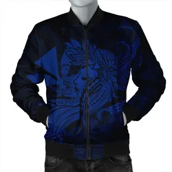 Hawaiian Map Hula Girl Hibiscus Kanaka Polynesian Bomber Jacket - Blue - AH