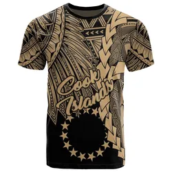 Cook Islands T-Shirt - Tribal Wave Tattoo Gold