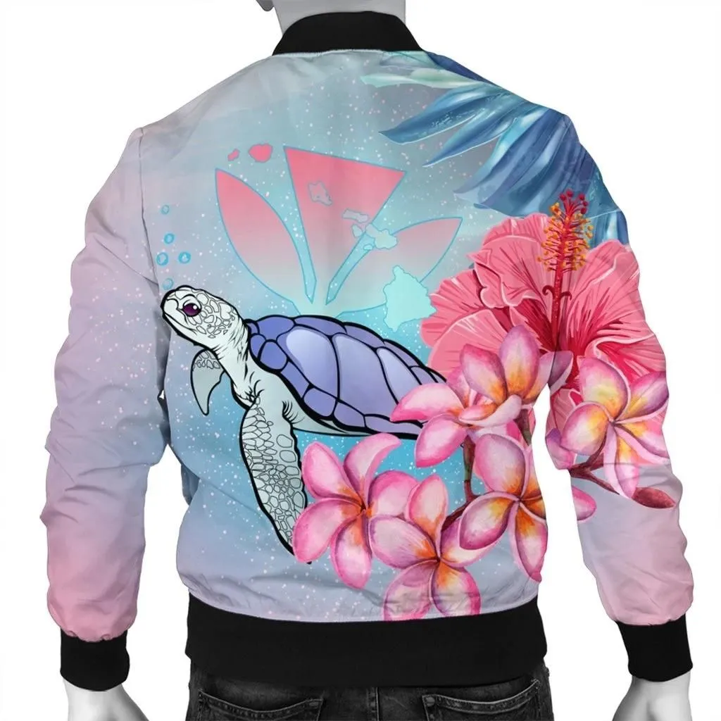 FamilyGater Jacket - Hawaii Map Kanaka Turtle Galaxy Night Plumeria Hibiscus Bomber Jacket - AH - J5R