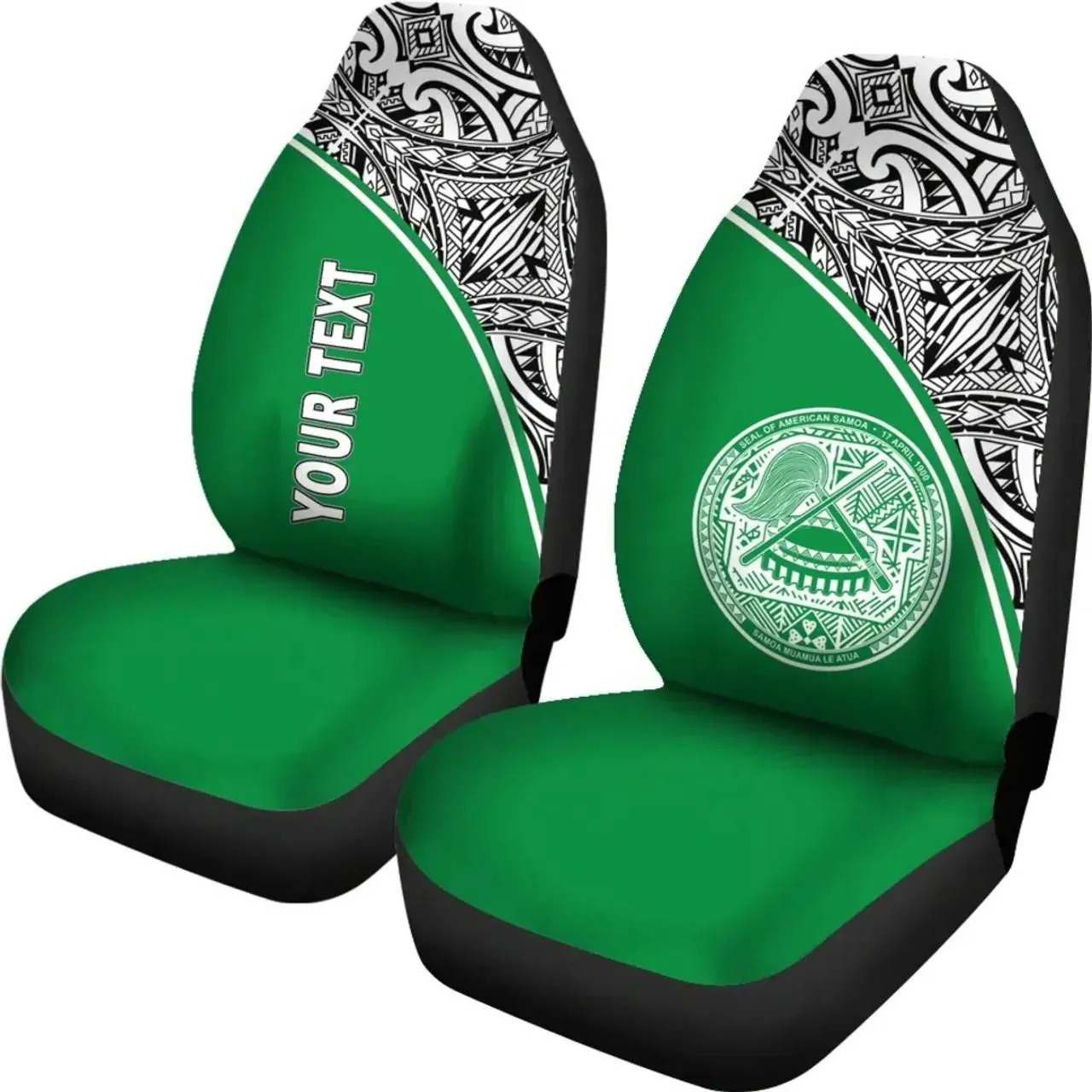 American Samoa Custom Personalised Car Seat Covers - American Samoa Seal Polynesian Green Curve