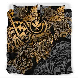 Polynesian Hawaii (Kanaka Maoli) Bedding Set - Gold Hibiscus Turtle Flowing