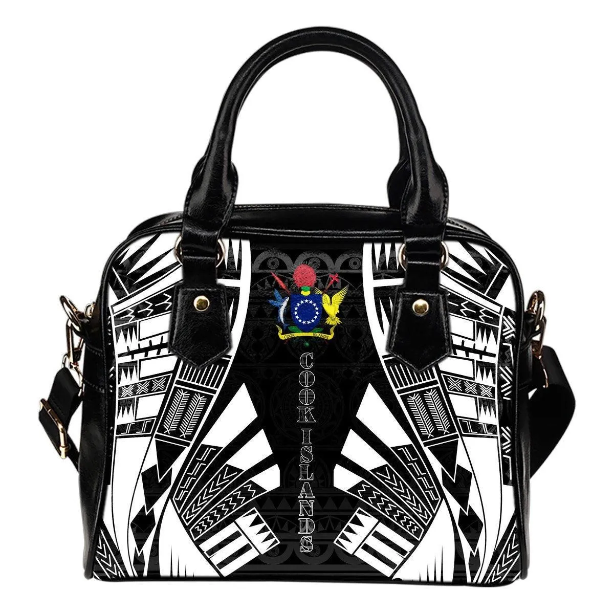 Cook Islands Shoulder Handbag - Polynesian Tattoo Black