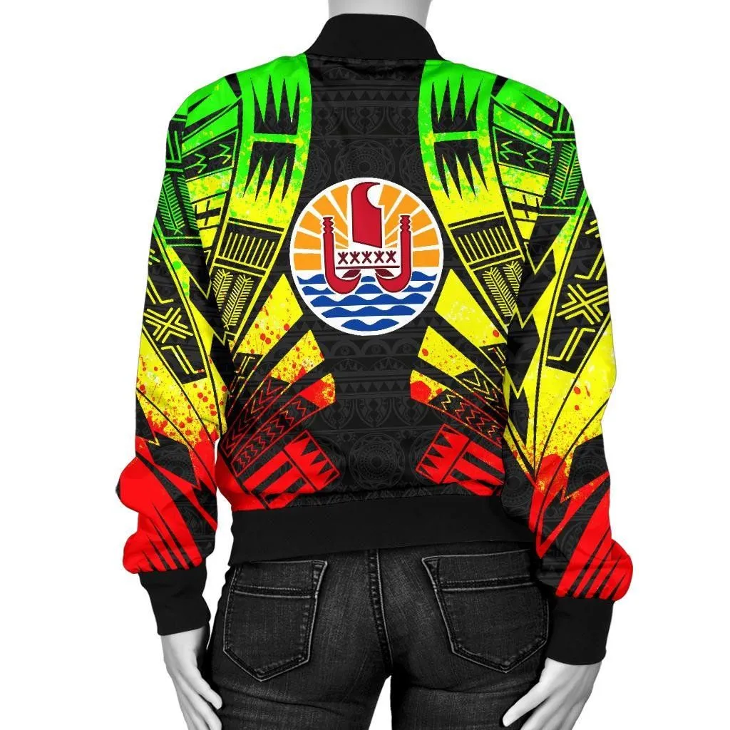 Tahiti Women Bomber Jacket - Polynesian Tattoo Reggae - BN0110