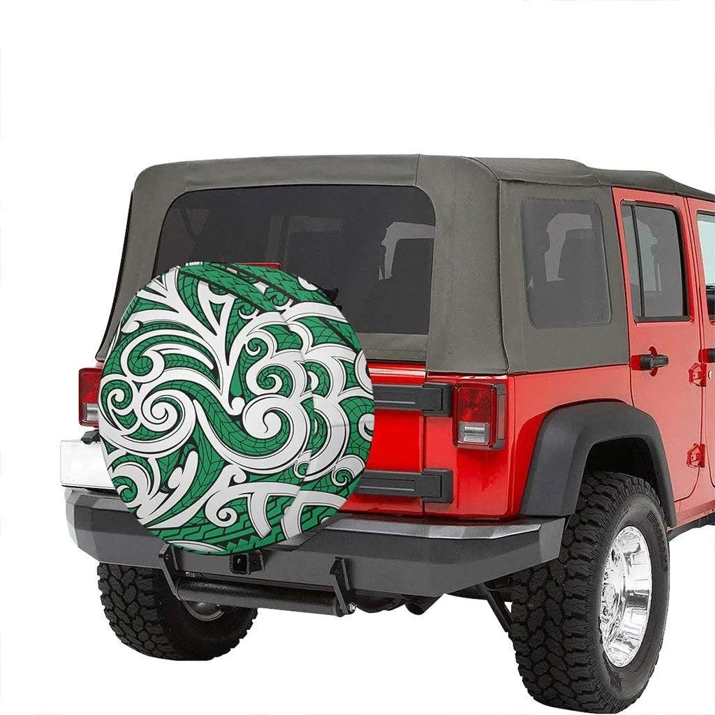 Polynesian Maori Ethnic Ornament Green Hawaii Spare Tire Cover